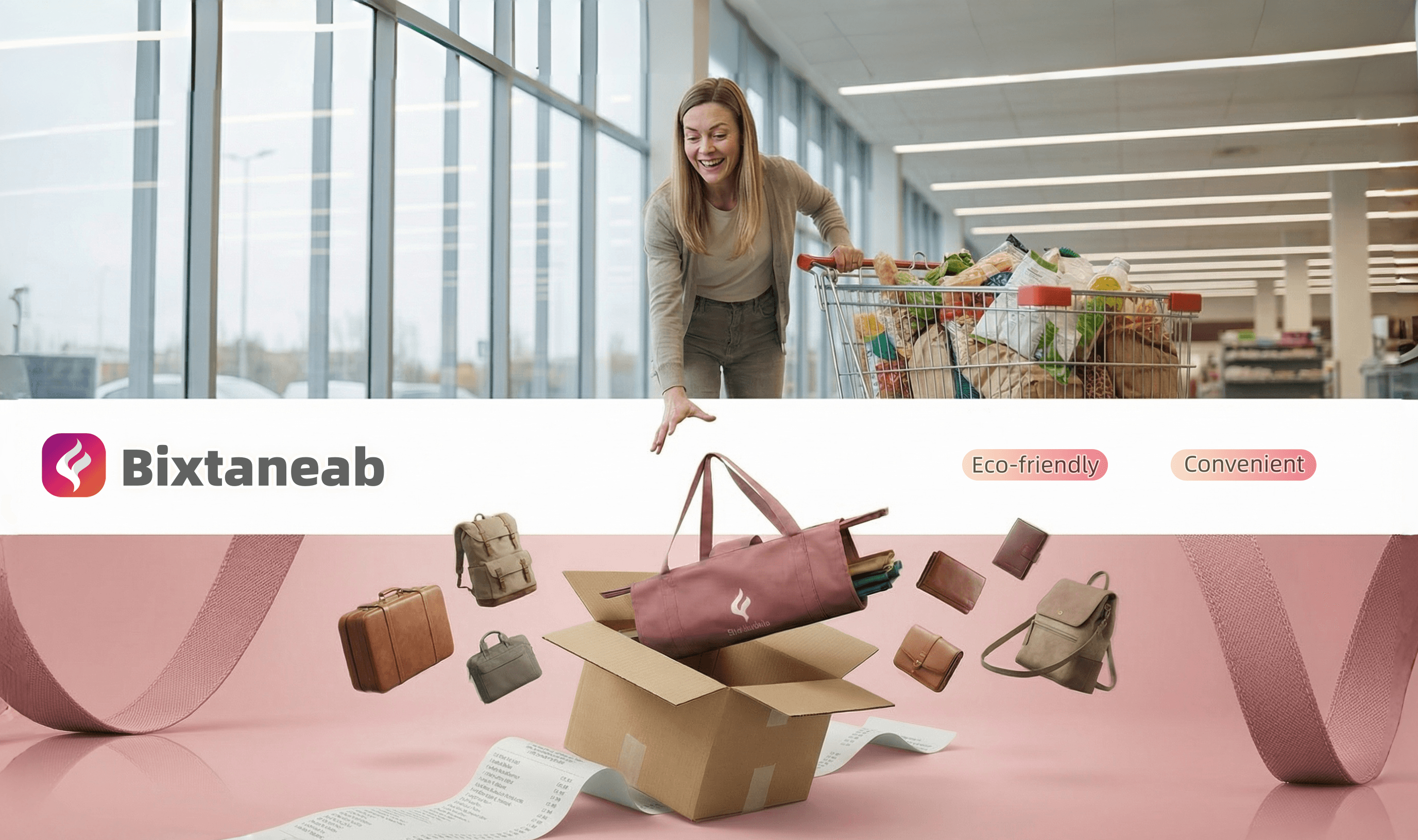 Bixtaneab branded cart with the four reusable bags installed