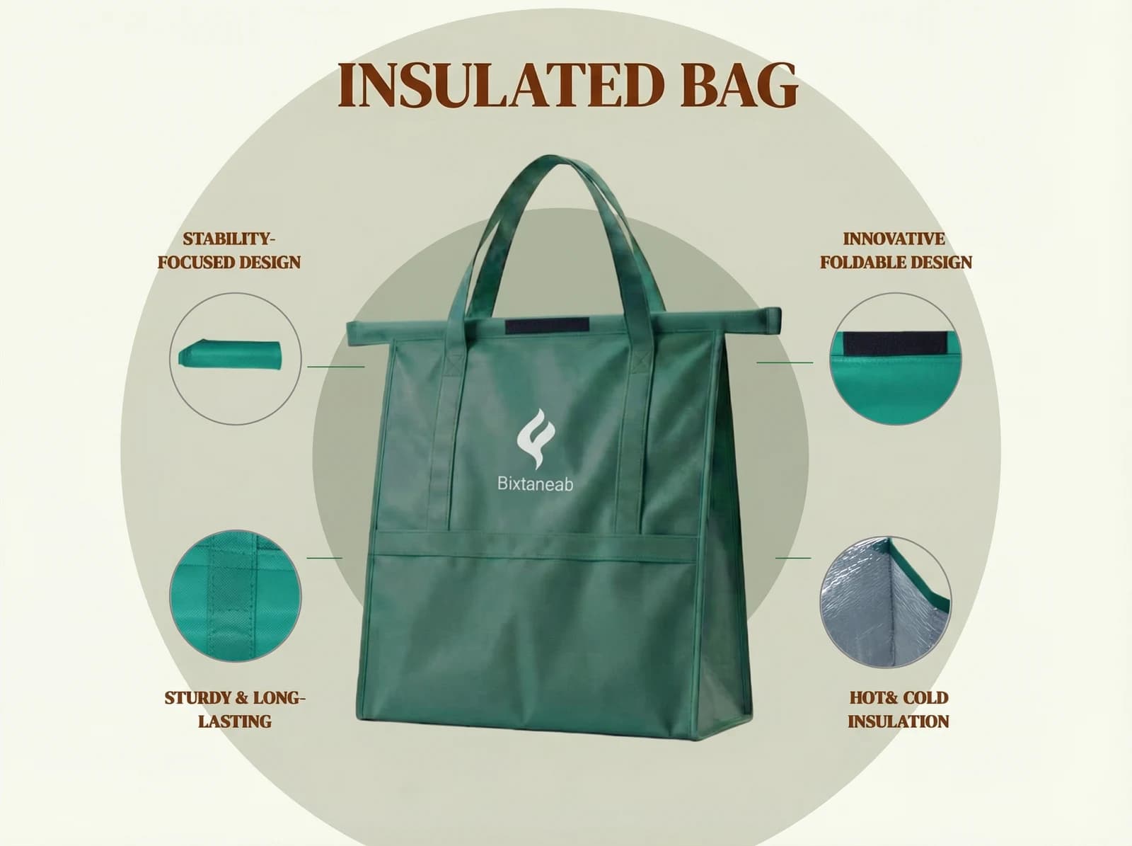 Bixtaneab insulated grocery bag detail image