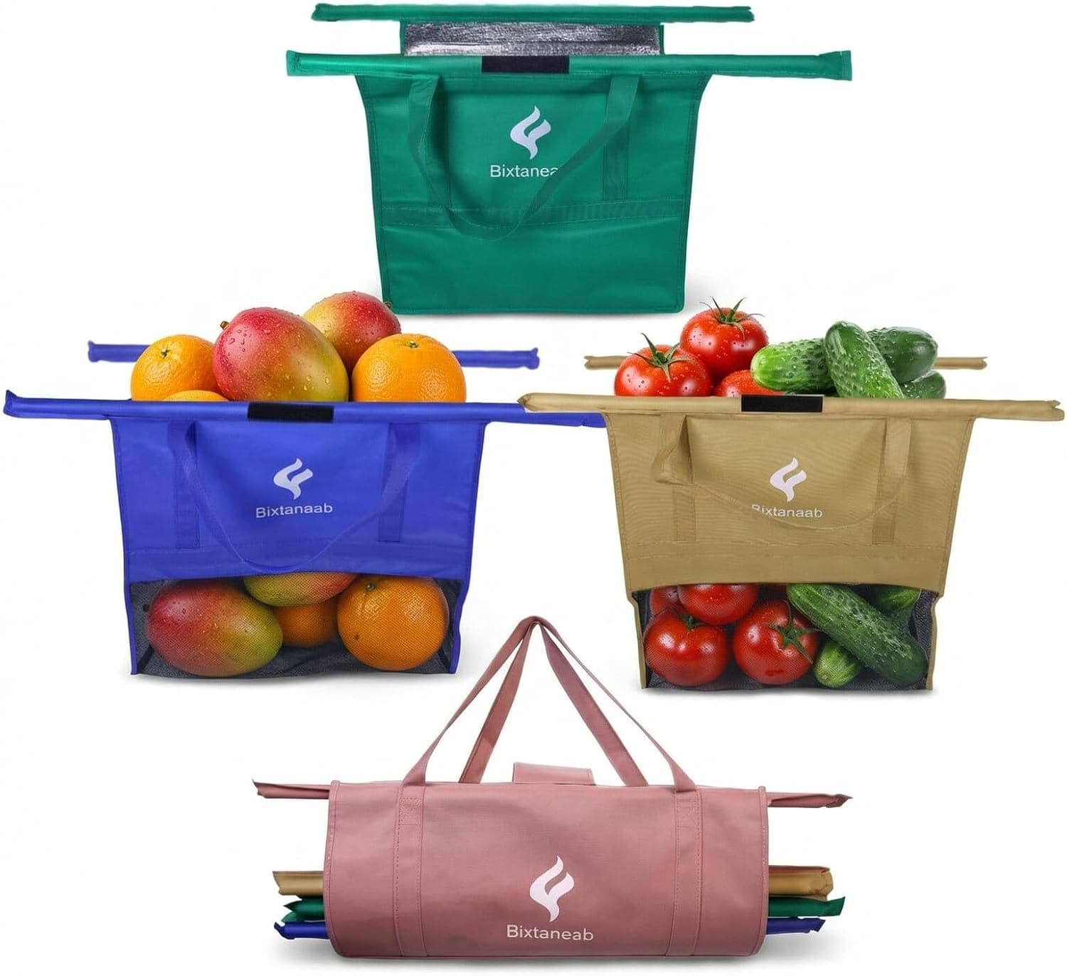 Bixtaneab reusable grocery cart bag set