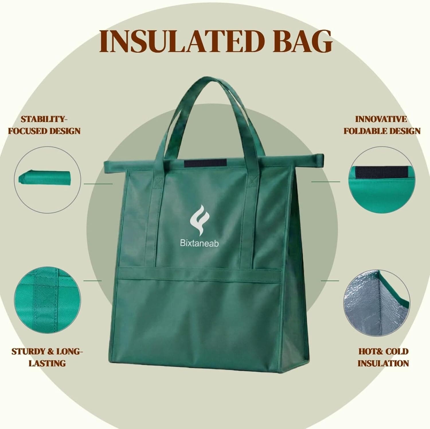 Bixtaneab foil-lined insulated grocery bag